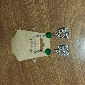 Green Stone and Silvertone Earring